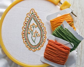 Crewel Embroidery Kit Embroidery Pattern pdf Kit orange leaf yarrow flower Digital Pattern,  digital pattern kit, Prairie Garden