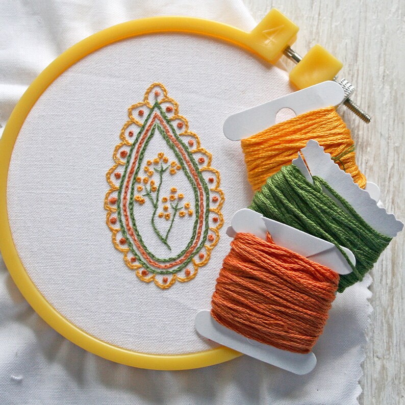 Crewel Embroidery Kit Embroidery Pattern Pdf Kit Orange Leaf Etsy