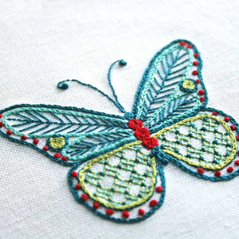Butterfly Embroidery Pattern, Embroidery Pattern, pdf, Crewel, Cairns Birdwing Butterfly, digital pattern kit, Prairie Garden image 6