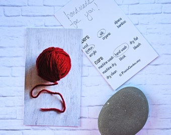 gift card, gift tags, set, knitting gift tags, Hand Made for you, crochet gift tags, fiber care tags red