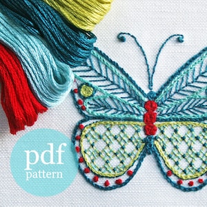 Butterfly Embroidery Pattern, Embroidery Pattern, pdf, Crewel, Cairns Birdwing Butterfly, digital pattern kit, Prairie Garden image 1