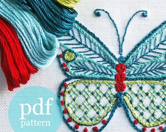 Butterfly Embroidery Pattern, Embroidery Pattern, pdf, Crewel, Cairns Birdwing Butterfly, digital pattern kit, Prairie Garden