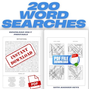 Word Search Puzzles for Adults - 200 Challenging Word Search Puzzle - Easy Download to Print Digital File