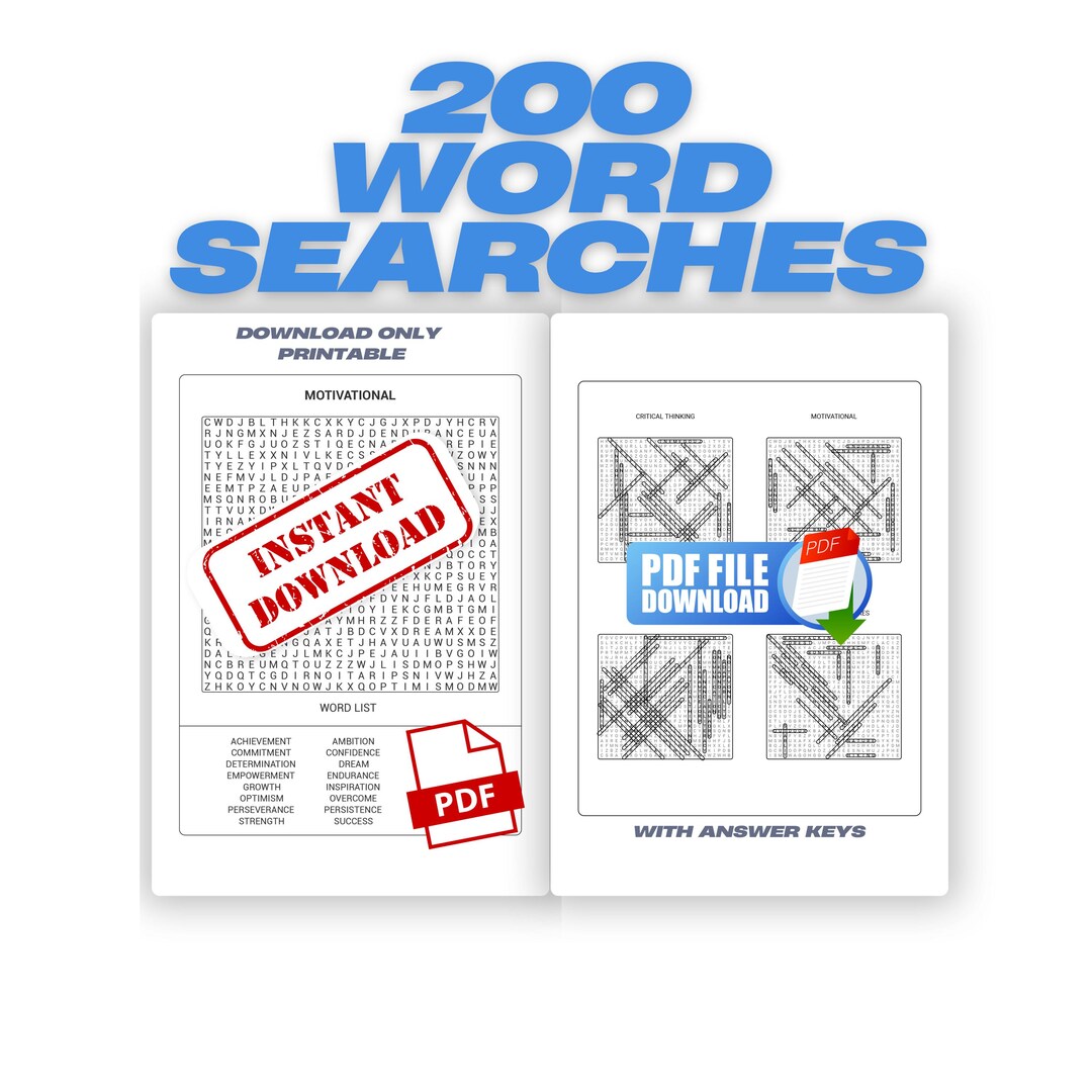 200 Challenging Word Search Puzzles for Adults (digital File) - Etsy