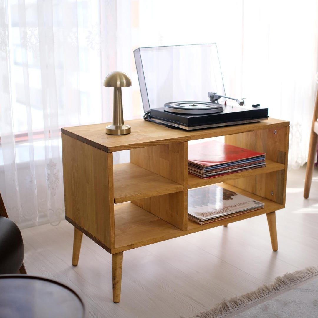 Solid Pine Wood Record Player Stand, Rustic Vinyl Storage Cabinet - Etsy