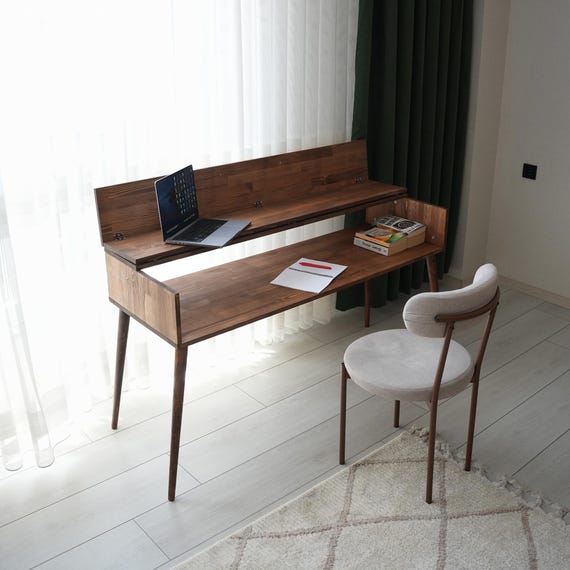 Custom Wooden Desk, Modular Home Office desk, Small Writing Table, Solid Wood Standing Desk, Mid Century Modern Office Table