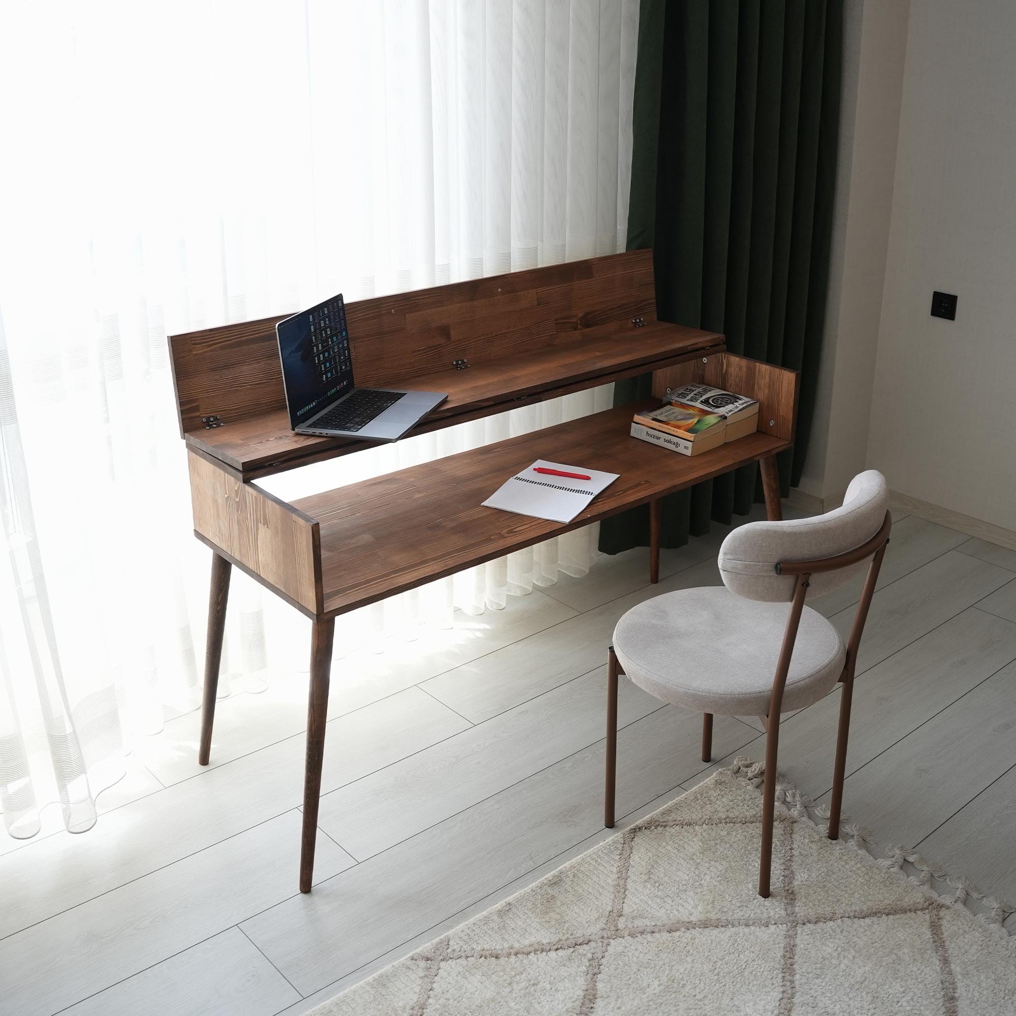 Custom Wooden Desk, Modular Home Office desk, Small Writing Table, Solid Wood Standing Desk, Mid Century Modern Office Table