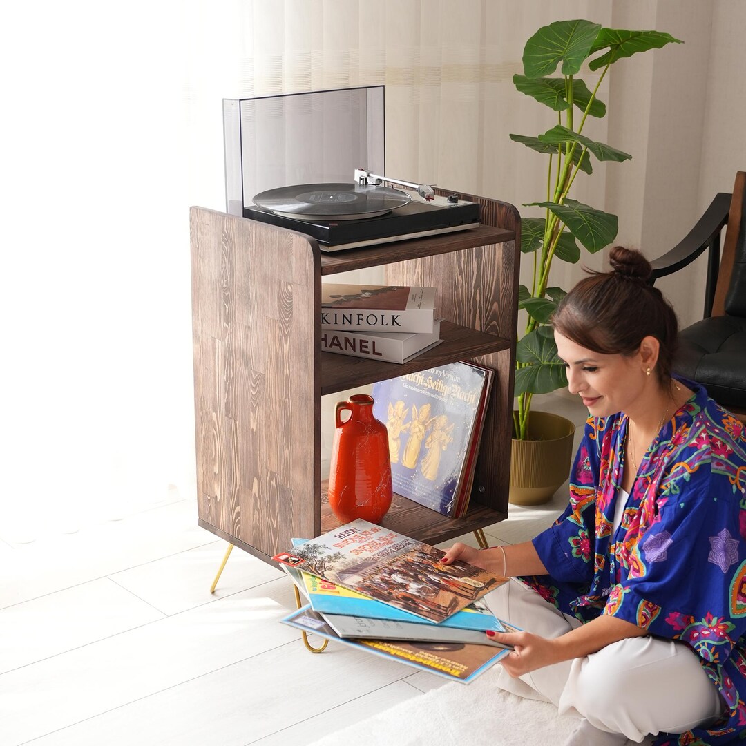 Solid Wood Record Player Stand, Mid Century Modern Vinyl Storage - Etsy