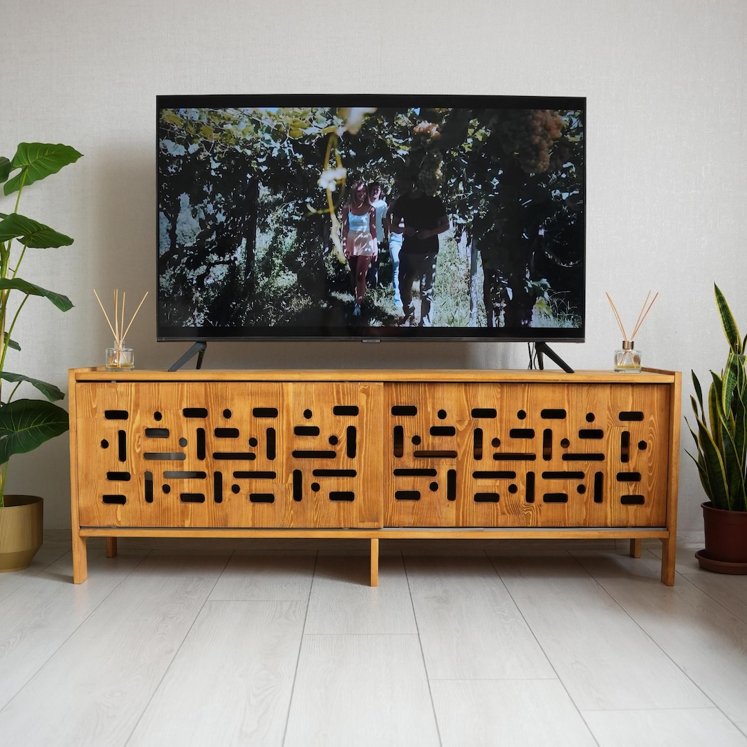 Large Wood Media Console, Rustic Tv Stand, Mid Century Modern Sideboard