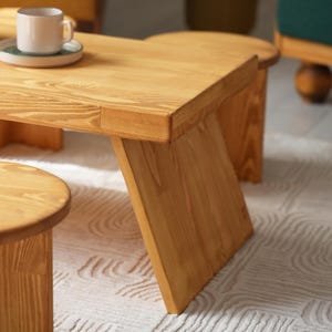 Handmade Japandi Kotatsu Table with Stool: Solid Pine Low Coffee Table