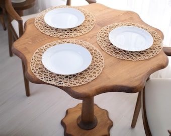 Scalloped Pedestal Bistro Table | Solid Wood Round Kitchen Accent Table