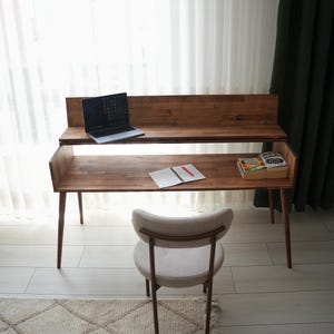 Custom Wooden Desk, Modular Home Office desk, Small Writing Table, Solid Wood Standing Desk, Mid Century Modern Office Table