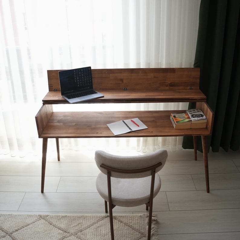 Custom Wooden Desk, Modular Home Office desk, Small Writing Table, Solid Wood Standing Desk, Mid Century Modern Office Table