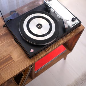 Record Player Table with storage, Vinyl Record Storage, Mid Century Media Cabinet