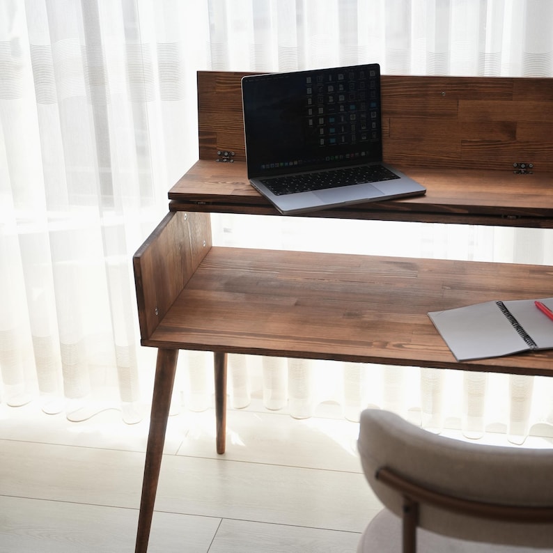 Custom Wooden Desk, Modular Home Office desk, Small Writing Table, Solid Wood Standing Desk, Mid Century Modern Office Table