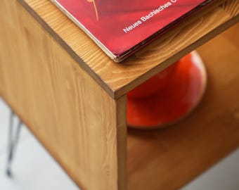 Vinylplatenkast met opberger, platenspelerstandaard, platenconsole, vinylplatendisplay, rustieke platenspelerstandaard
