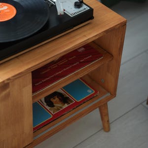 Mcm Vinyl Player Stand, Record Player Table With Storage, Mcm Record Cabinet, Vinyl Storage Unit, Mid Century Media Cabinet