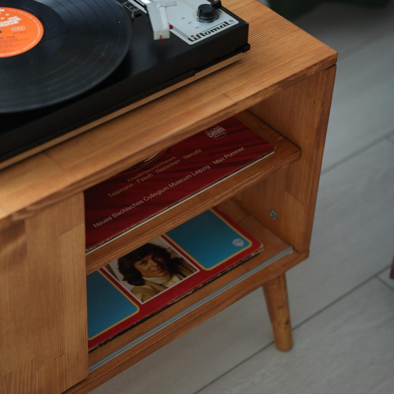 Mcm Vinyl Player Stand, Record Player Table With Storage, Mcm Record Cabinet, Vinyl Storage Unit, Mid Century Media Cabinet