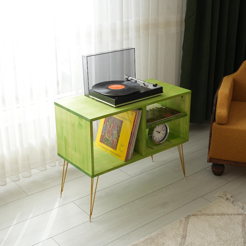 Vinyl record player table, Vinyl Storage Unit, Mcm Turntable table with Storage, Mid Century record cabinet, vinyl record display