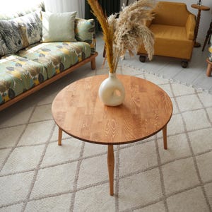 Handmade Pine Wood Oval Coffee Table: Rustic Sofa Tea Table