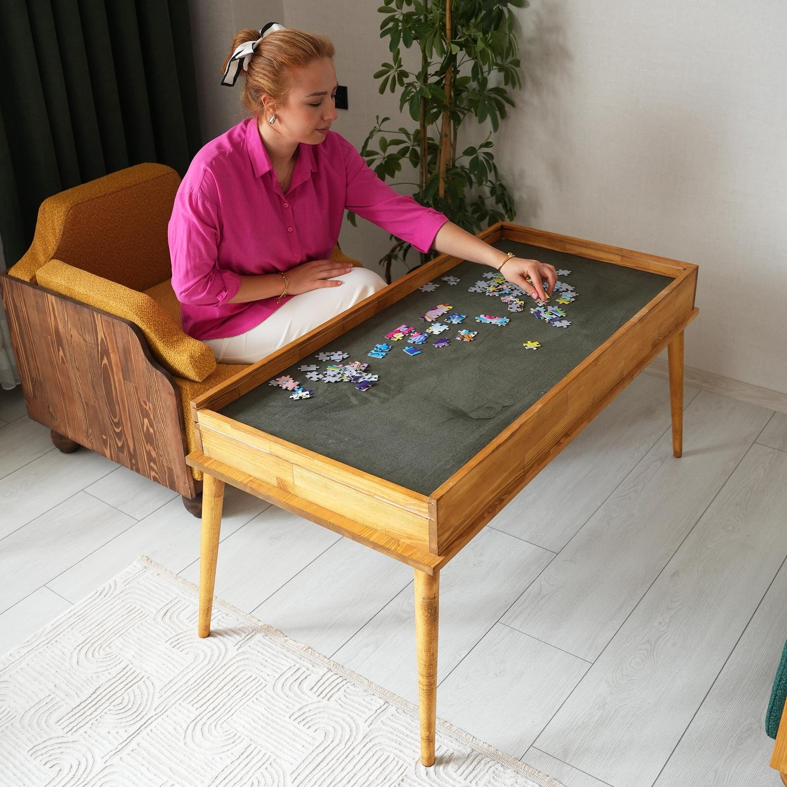 Rustic Puzzle Coffee Table With Removable Glass Top, Display Case Glass ...