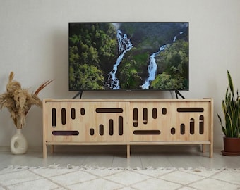 Solid Pine Wood TV Stand, Modern Rustic Media Console