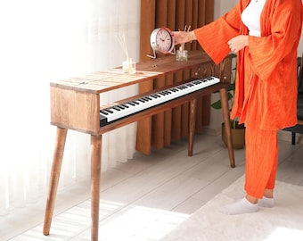 Rustic Digital Piano Stand, Piano Keyboard Stand, Mid Century Modern Piano Table, Kids Piano Stand