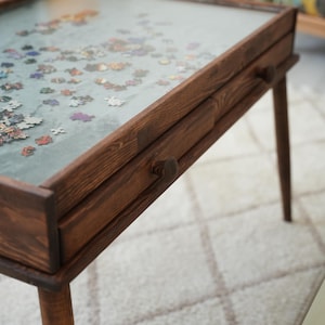Rustic Puzzle Coffee Table With Drawers, Board Game Table With ...