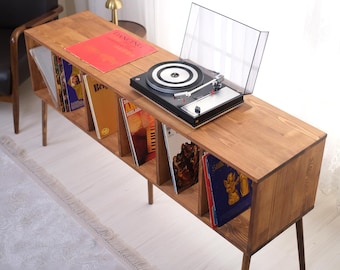 Large Record player stand, Turntable Station with Storage