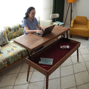 Lift Top Coffee Table with Storage, Wood Coffee Table, Small Coffee Table for Living Room, Modern Smart Table