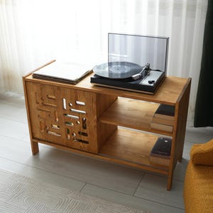 Rustic Record Player Stand, Large Record Player Table With Storage, Record Player Console With Vinyl Storage, Solid Pine Wood Record Cabinet