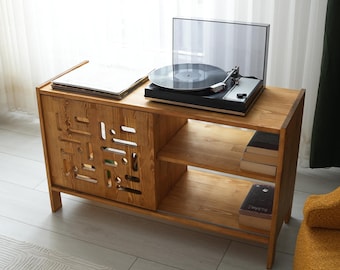 Rustic Record Player Stand, Large Record Player Table With Storage, Record Player Console With Vinyl Storage, Solid Pine Wood Record Cabinet