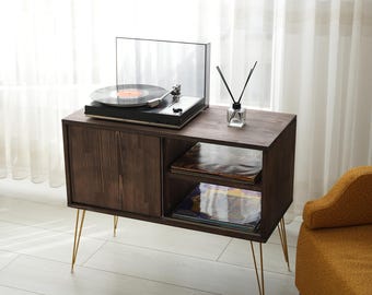 The Blackgold – Mid-century Modern Walnut Record Player Console by