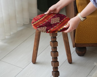 Handmade Pine Wood Stool: Modern Plant Stand Side Table