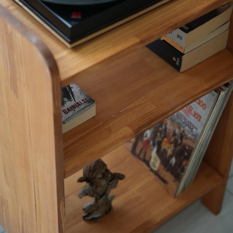Stylized music corner featuring a Turntable Stand with LP record collection storage, vintage inspired home audio furniture