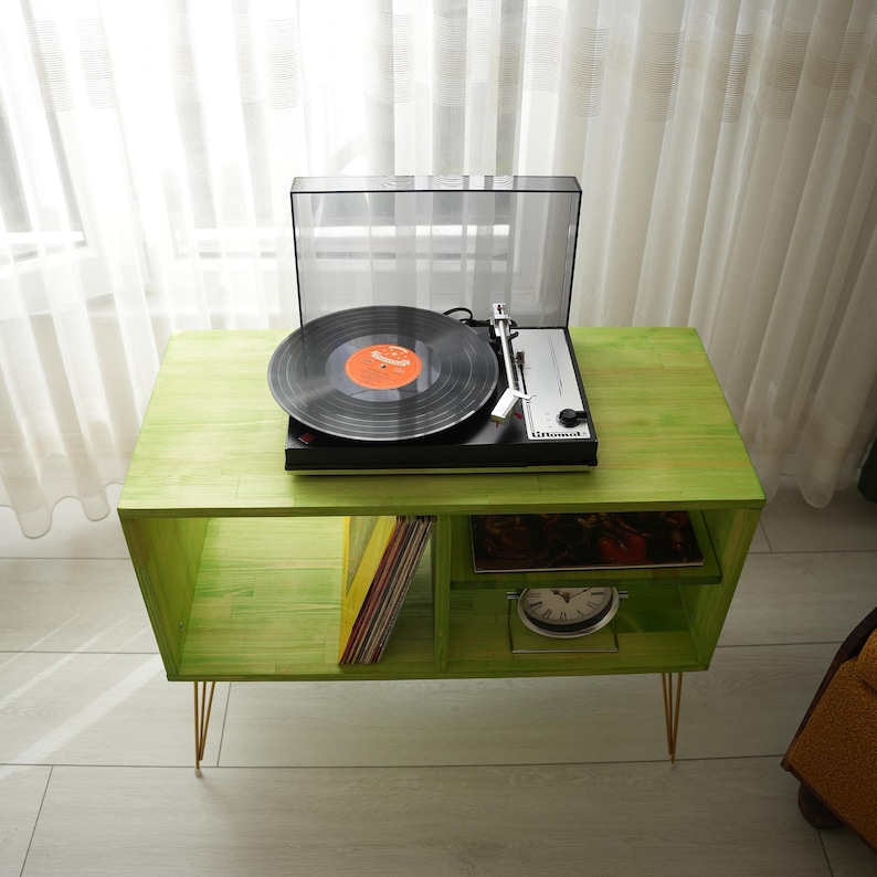 Vinyl record player table, Vinyl Storage Unit, Mcm Turntable table with Storage, Mid Century record cabinet, vinyl record display