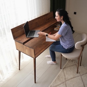 Custom Wooden Desk, Modular Home Office desk, Small Writing Table, Solid Wood Standing Desk, Mid Century Modern Office Table