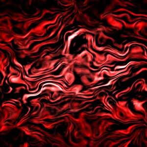 Può includere: Arte digitale astratta con motivi rossi e neri vorticosi. I colori sono vivaci e il design è dinamico.
