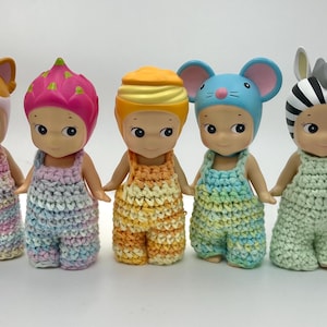 Sonny Angels crochet overalls (solid and mixed colors). Please see photos and color swatch.