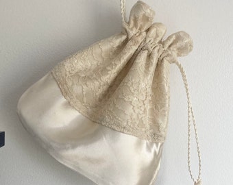 Custom Bridal Reticule - Drawsteing Bag - Made from YOUR Wedding Dress or Bridesmaid dress