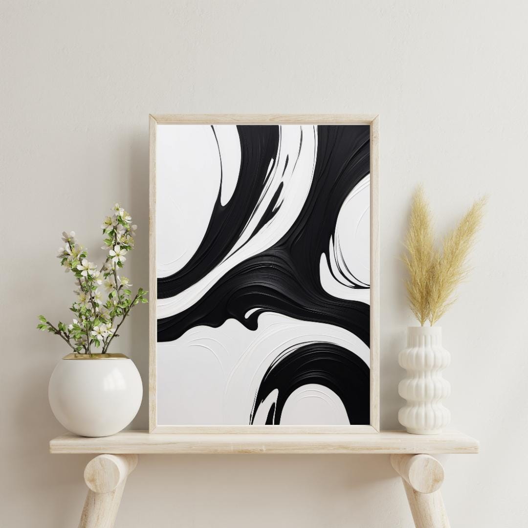 Bold Black and White Abstract Art Print Modern Minimalist Wall Decor ...