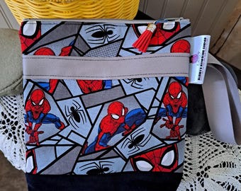 Bolsa de tela con cremallera de superhéroe: pana de algodón, hecha a mano, bolsa para proyectos