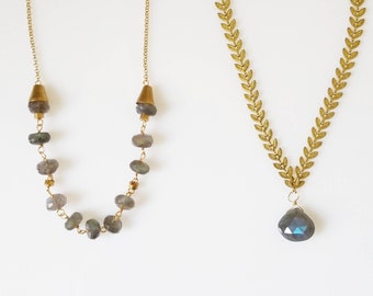 Purple Chalcedony Briolette Pendant with Faceted Opalite Crystal Rondelle Accents in Gold