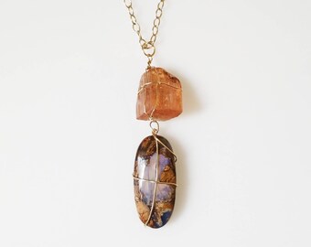 Purple Chalcedony Briolette Pendant with Faceted Opalite Crystal Rondelle Accents in Gold