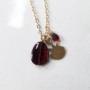 Burgundy Red Garnet, 14k Gold Filled Pomegranate Charm Beaded Necklaces, January Birthstone, Cleansing, Balance, Revitalizing, Chakra Stone