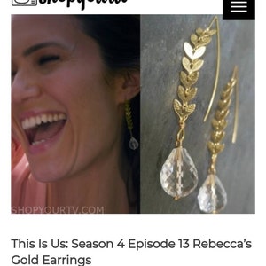 Worn by Mandy Moore, This Is Us S4 Ep13, As Seen on TV, Wire Wrapped Quartz Gemstone, Brass Dangle Statement Earrings, Chevron Chain Jewelry image 1