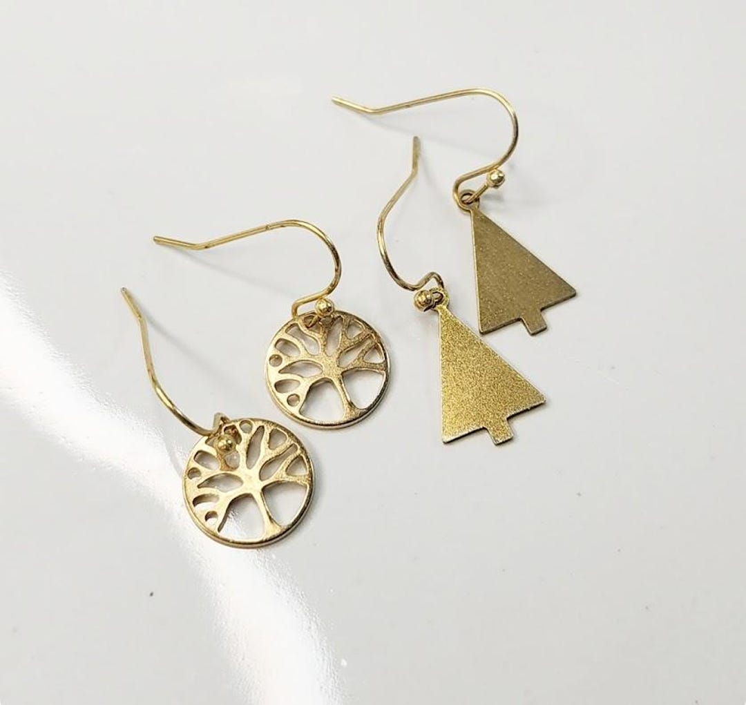 Tree of Life and Christmas Fir Tree Brass Charm Small Dangle and Drop ...