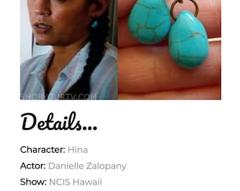Turquoise Blue Dyed Howlite Teardrops, Antiqued Brass and Stainless Steel Post Earrings worn on NCIS: Hawaii, Dangle Earrings, Nickel Free
