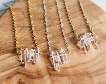 Natural Mini Quartz Stick Crystal Beaded Bib Choker Necklace in Brass, Sterling Silver, Gold Filled, Healing Gemstone, Boho Modern Jewelry