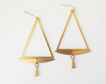 Nickel Free Brass Triangle Dangle and Drop Earrings, Geometric Jewelry, Boho Jewelry, Long Statement Earrings, Lightweight Earrings
